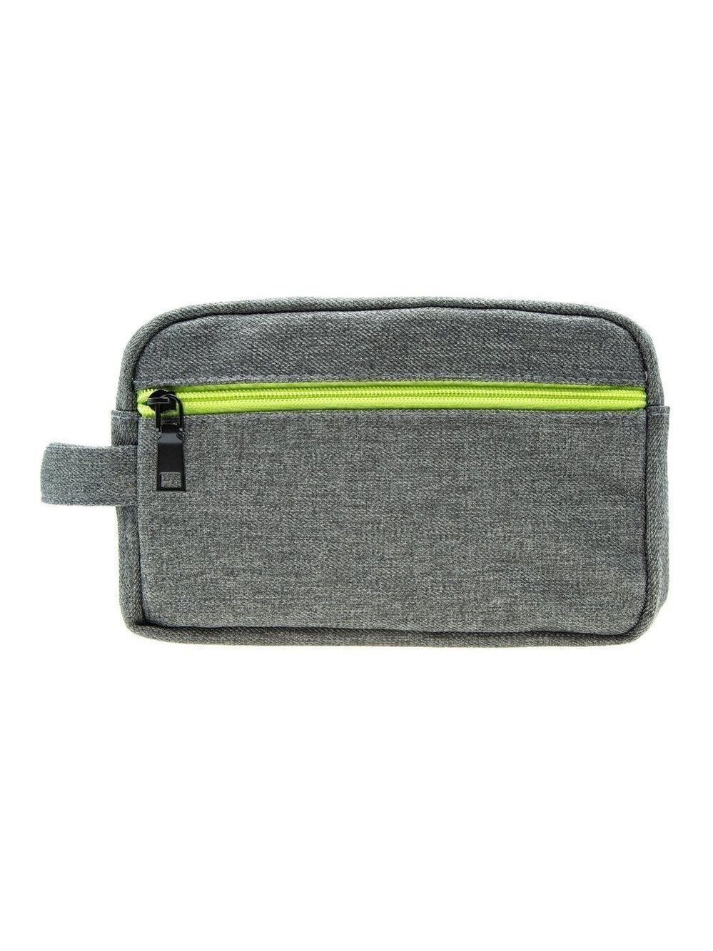 Men Toiletry Bag Grey Textured Dopp Kit Carry On with Lime Green Zipper  NEW